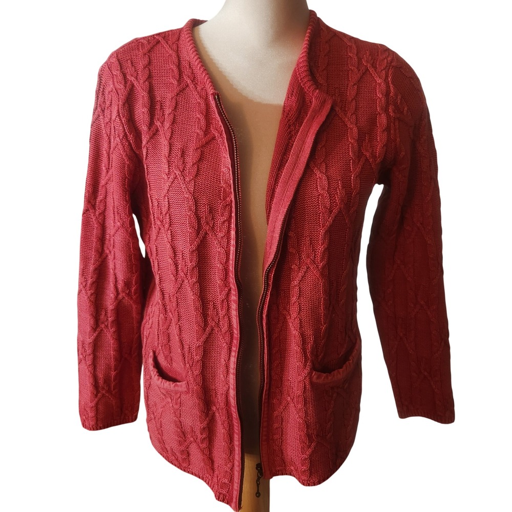 PBJ Blues Red Cable Knit Zip Up Cardigan Sweater M/M‎